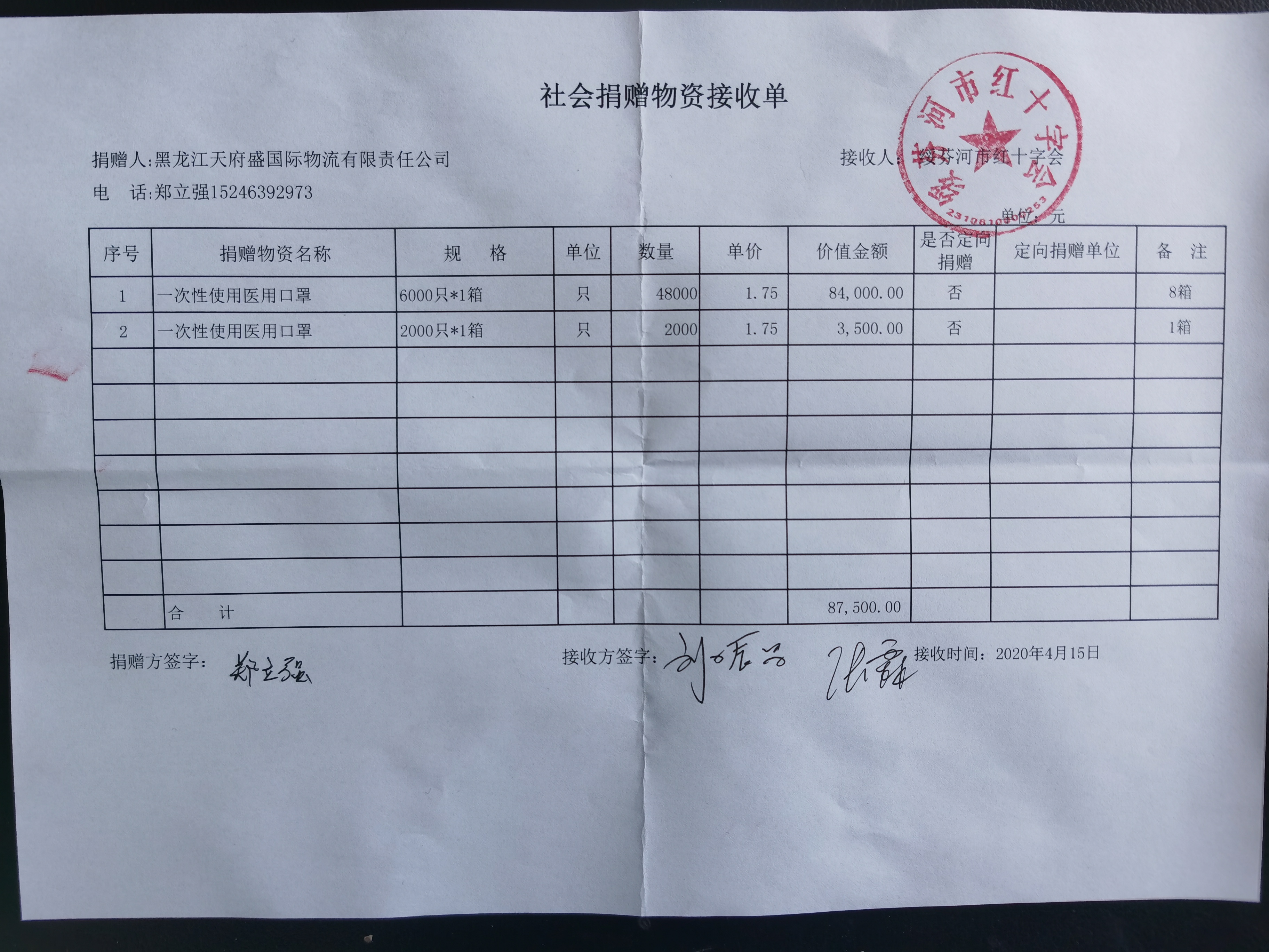 抗擊疫情-向綏芬河紅十字會捐贈醫(yī)用口罩